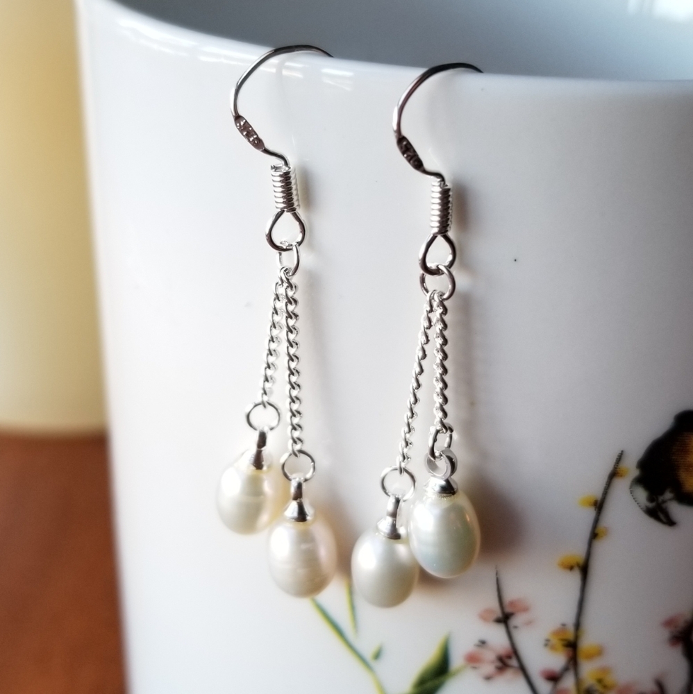 SOLD--Freshwater Pearl White 925 Silver Earrings *NWT - Picture 4 of 5